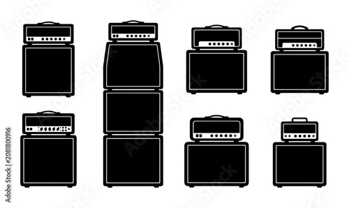 Guitar Amplifier Stacks, Music Equipment Icons, Rock Band Gear Vector Set
