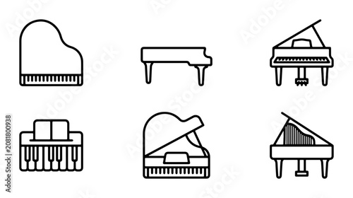 Grand Piano Icons Set, Musical Instrument Vector Graphics, Keyboard Music Symbols