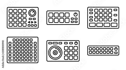 DJ Controller, Music Production Pad, Keyboard Icons Set, Audio Equipment Vector