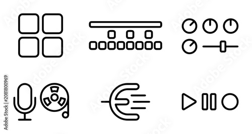 Audio Icons Set, Music Production Symbols, Sound Recording Vector Elements