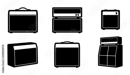 Guitar Amplifier Icons, Music Equipment Vector Set, Rock Sound Gear