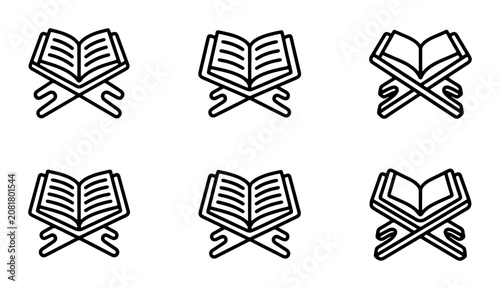 Fotografía Quran Icons Set, Islamic Holy Book Stand, Religious Scripture Symbols
