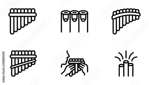 Schilderij op canvas Pan Flute Icons Set, Musical Instrument Vector Graphics, Wind Instrument Collect