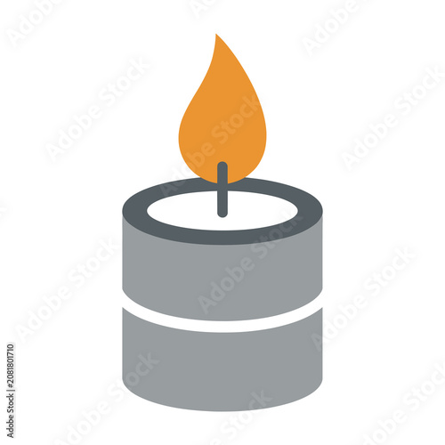 Minimalist Grey Candle Icon With A Glowing Orange Flame Isolated On White Surface