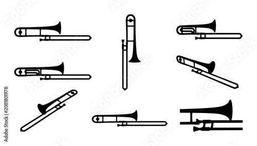 Foto Trombone Vector Icons Set, Brass Musical Instrument Collection
