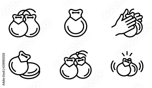 Obraz na plátně Castanets Icons, Spanish Dance Rhythm, Flamenco Music Instrument Symbols