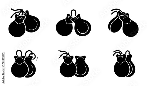 Vászonkép Castanets Icons, Flamenco Percussion Instruments, Musical Rhythm Symbols, Vector