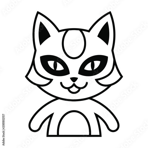 Smiling cartoon cat face with big eyes and cute expression