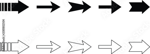 Set of Right Pointing Arrow Icons vector illustration in Filled and Outline styles