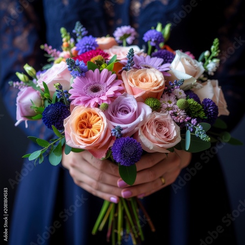 elegant mixed flower bouquet held in hands
