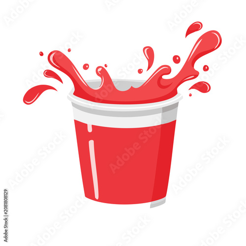 Red cup with liquid splash vector illustration