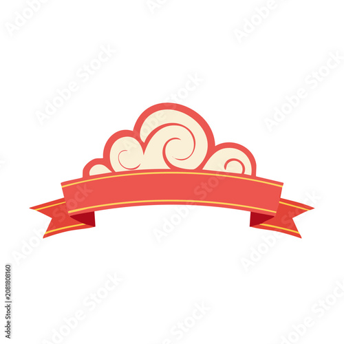 Red ribbon banner with decorative clouds vector illustration