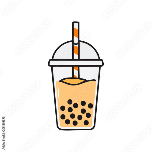 Bubble Tea Cup with Straw and Tapioca Pearls Vector