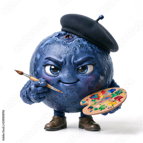 Cute Blueberry Artist Painter Character Mascot Isolated - Generative AI