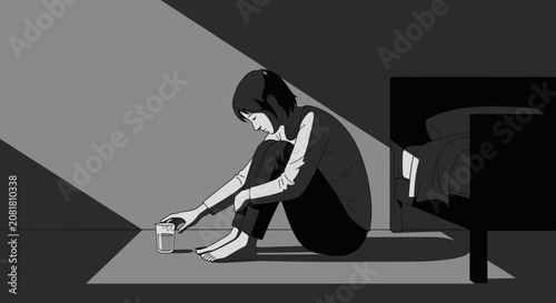 Sadness, Solitude, And A Moment Of Reflection Of A Person In A Dim Room