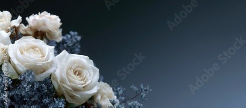White roses and dried flowers arranged elegantly on a dark background, suitable for funeral cards, memorials, or remembrance occasions