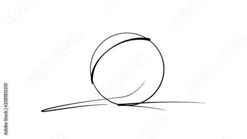 Minimalist line art tennis ball on white background.