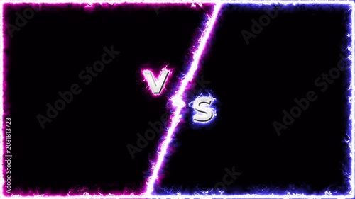 Versus Screen Overlay with Neon Pink and Blue Electric Lightning Animation on Black Background