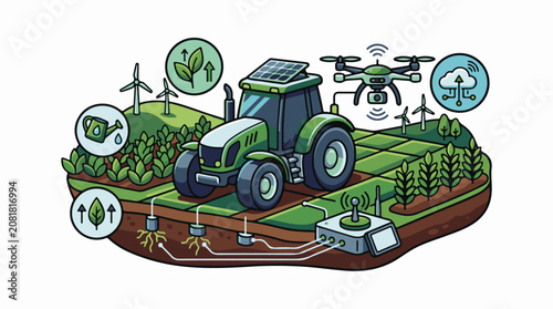 Modern farm with tractor drone and smart technology (1)