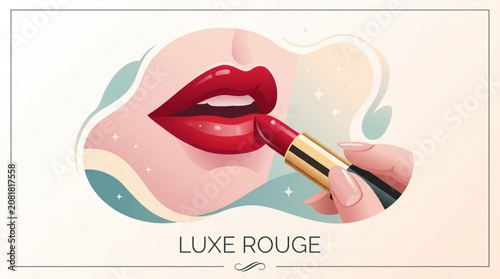 Woman applies red lipstick for elegant look