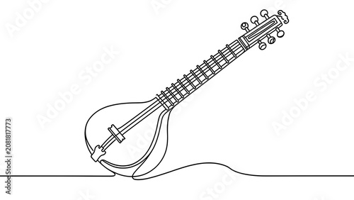 Minimalist mandolin line art on white background.