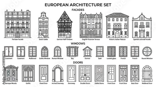 Photos European Architecture Set: Facades, Windows, Doors - Classic Building Styles