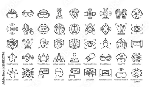 Bild auf Leinwand Virtual Reality Line Icon Set