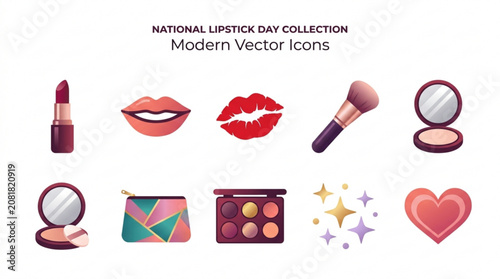 National lipstick day collection of modern vector icons for makeup