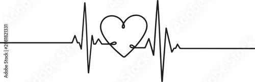 Black heart shape integrated into electrocardiogram line art