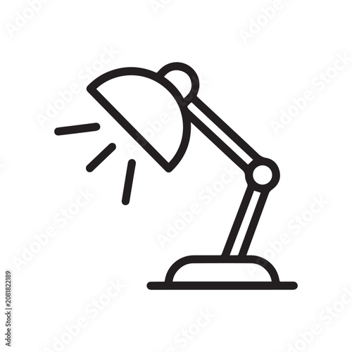 Desk Lamp Line Art, Study Light Icon, Minimal Outline Design.