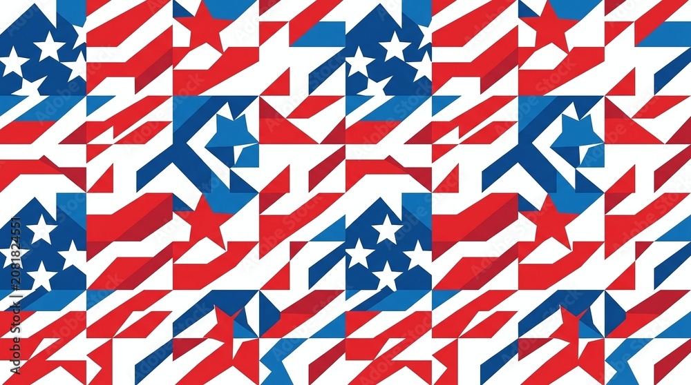 Fototapeta premium Abstract Geometric Patriotic Seamless Pattern