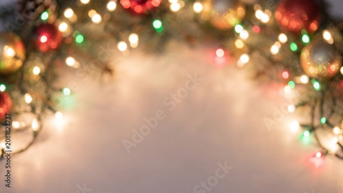 Christmas Holiday Background with Blurred Ornaments and Festive Lights