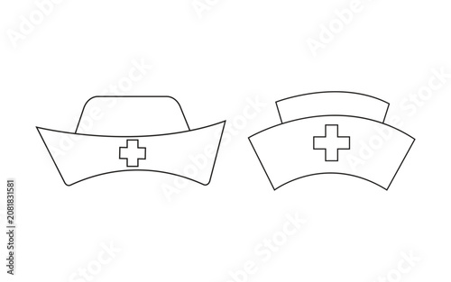 Nurse Cap Icon Set – Classic Medical Hat Symbols with Cross Emblems for Healthcare and Nursing Designs.