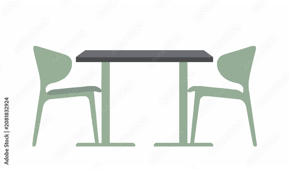 Fototapeta premium Minimal Round Cafe Table with Two Chairs Flat Vector Restaurant Seating Side View