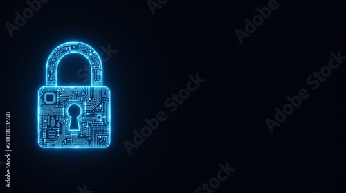 Glowing Digital Padlock Cyber Security Concept on Dark Technology Background