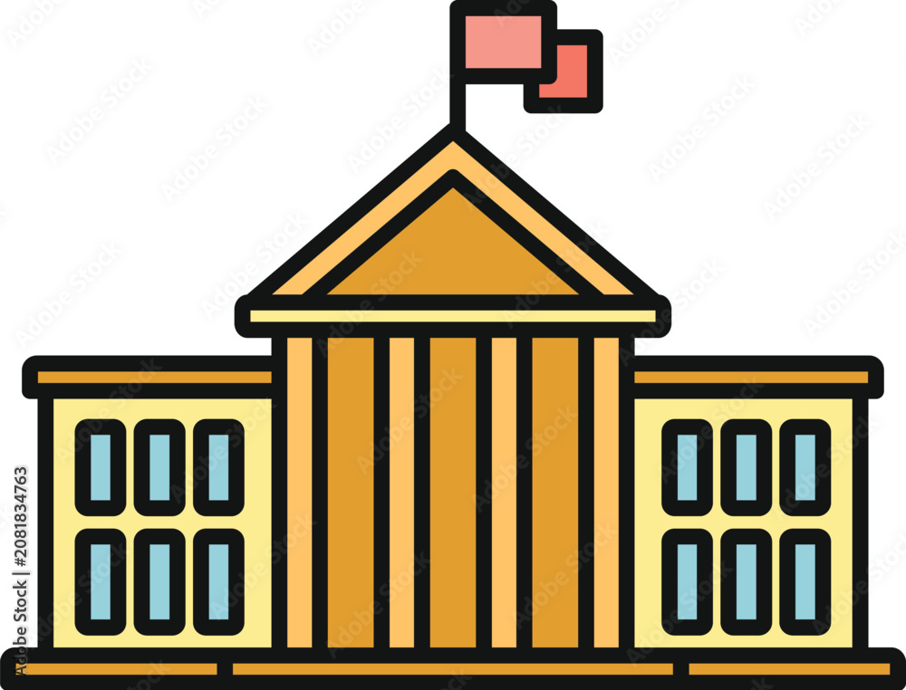 Obraz premium Government building illustration with columns and flag representing authority and official institutions