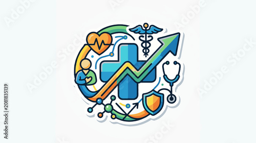 Healthcare symbols cross heart stethoscope caduceus shield molecules chart