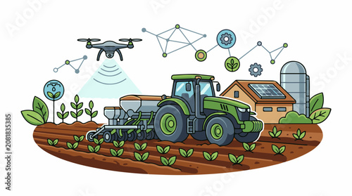 Modern Farm Equipment Drone Agricultural Field.