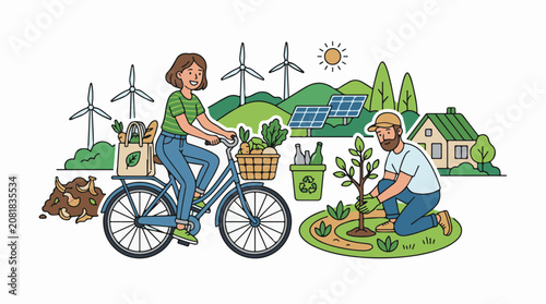 People embracing eco-friendly living with sustainable practices and nature