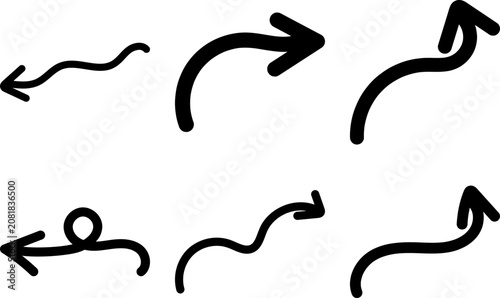 Handdrawn Arrows Bold Black Curve Icon Set Isolated For UI Infographic And Branding Design