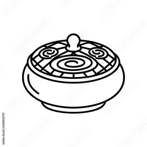 Black and white ceramic cooking pot.