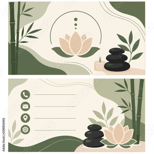 Luxury Spa Wellness Business Card Template with Lotus Flat Vector Design