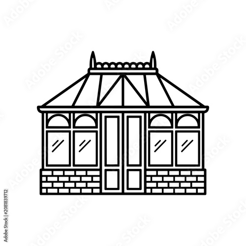Small house with brick base.