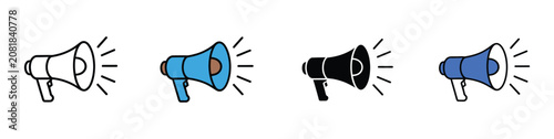 Handheld megaphone and bullhorn speaker icon vector, portable voice amplifier for public announcement protest emergency symbol set illustration design element