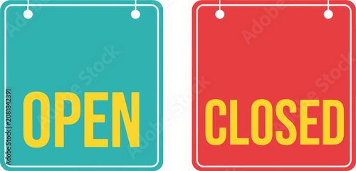 Fotografía Open and closed signs for business hours display on storefront
