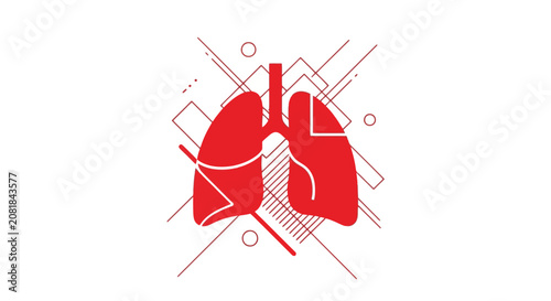 Respiratory System Medical Illustration Depicting Healthy Lungs and Geometric Accents