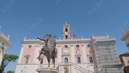 Equestrian Statue Before Palazzo Senatorio on Capitoline Hill in Rome