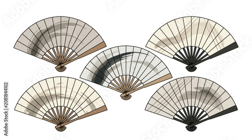 Obraz na plátně Japanese Folding Fans, Traditional Asian Decor, Elegant Handheld Accessories