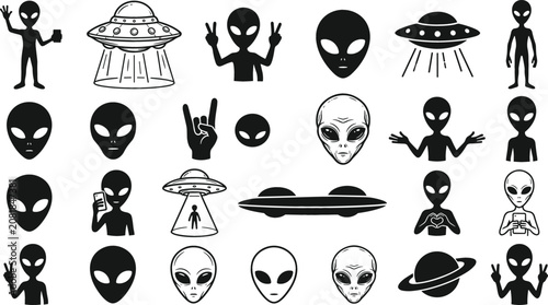 Foto Extraterrestrial Alien Vector Icon Set Featuring Sci-Fi UFO Spaceships Outer Spa