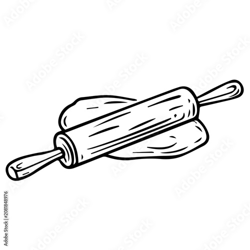 Rolling Pin with Dough Line Art Vector Illustration